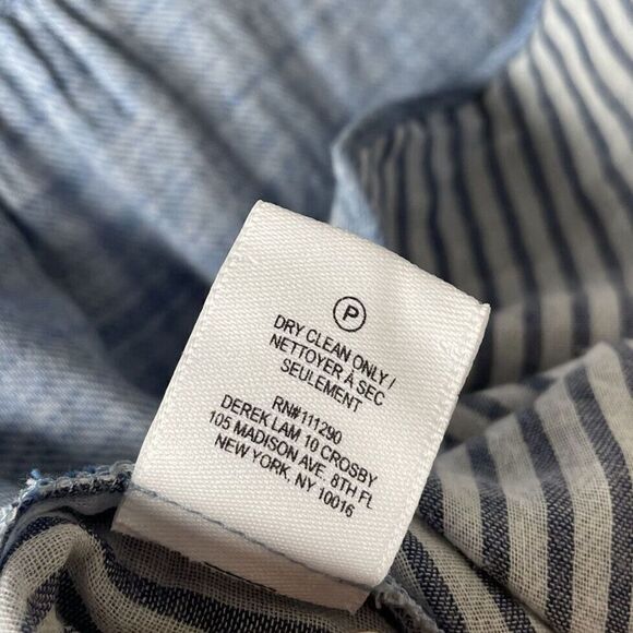 DEREK LAM 10 CROSBY Womens Chambray Top Sz 4 Tie-Detail Popover Tassels Cotton - Picture 9 of 9